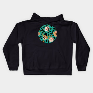 Modern abstract rose and leopard texture green Kids Hoodie